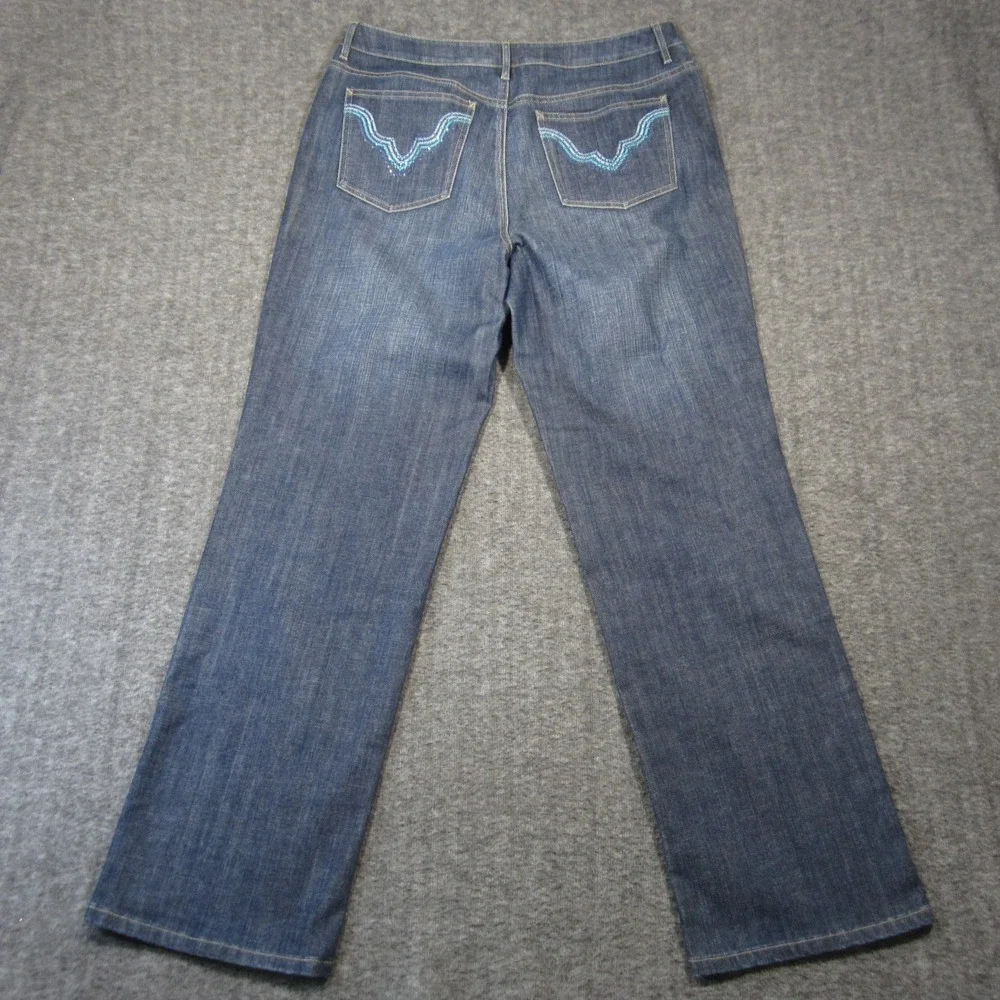 Vtg Talbots‎ Stretch Jeans 12 Blue Denim High-Rise Embroidered Straight Boho Y2K